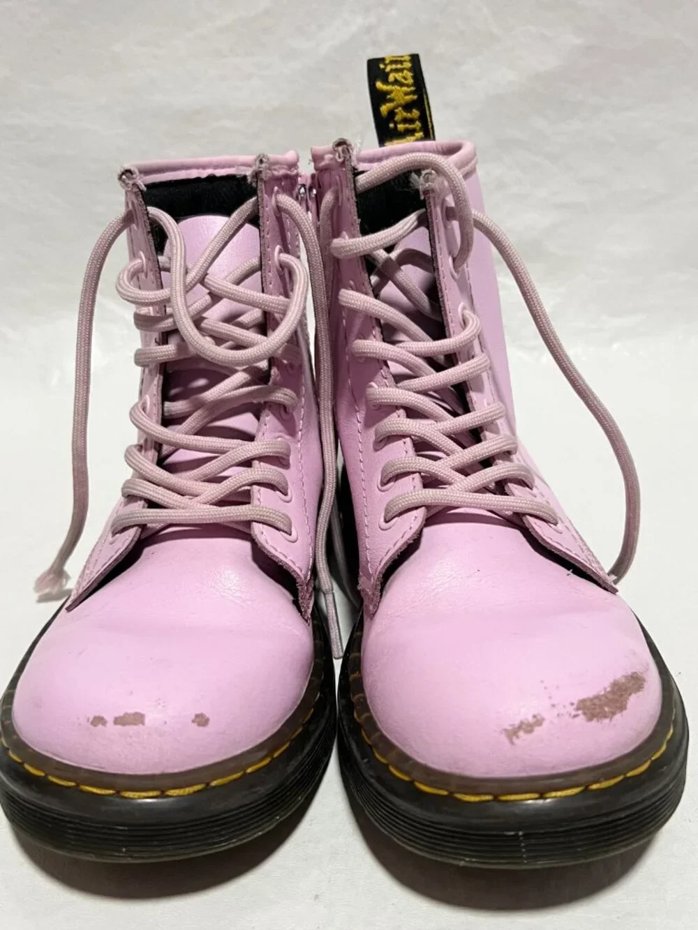 Dr Martens Boots Zavala J pastel pink leather kids size 1 combat zip up docs